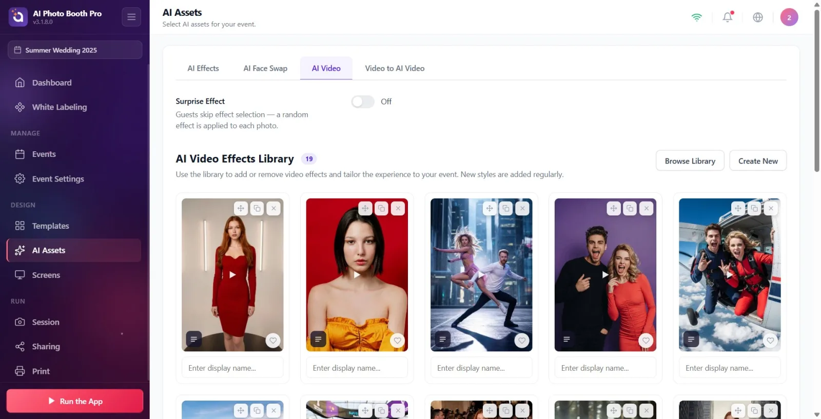 AI Assets page; three tabs at the top and the AI Video tab is selected.