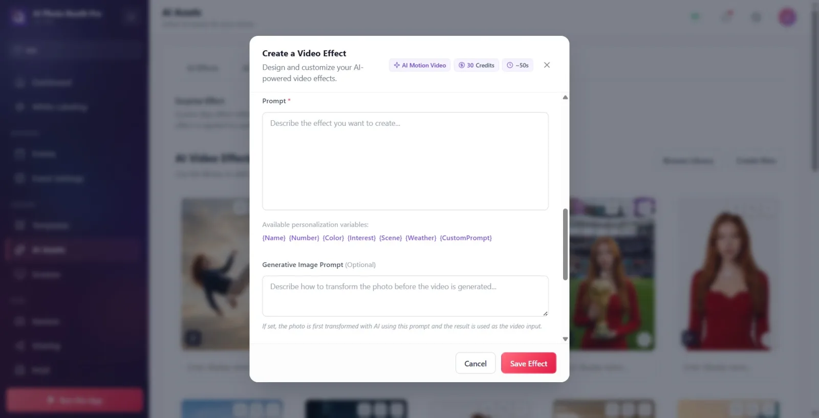 The 7 personalization chips below the Prompt box ( {Name} {Number} {Color} {Interest} {Scene} {Weather} {CustomPrompt} )