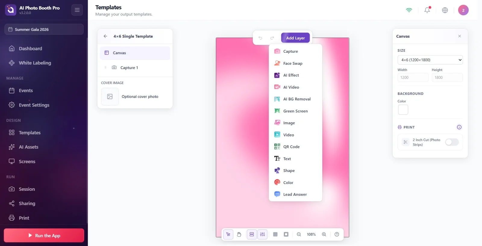 The layer type menu that opens when the Add Layer button is clicked; the Color and Image options highlighted.