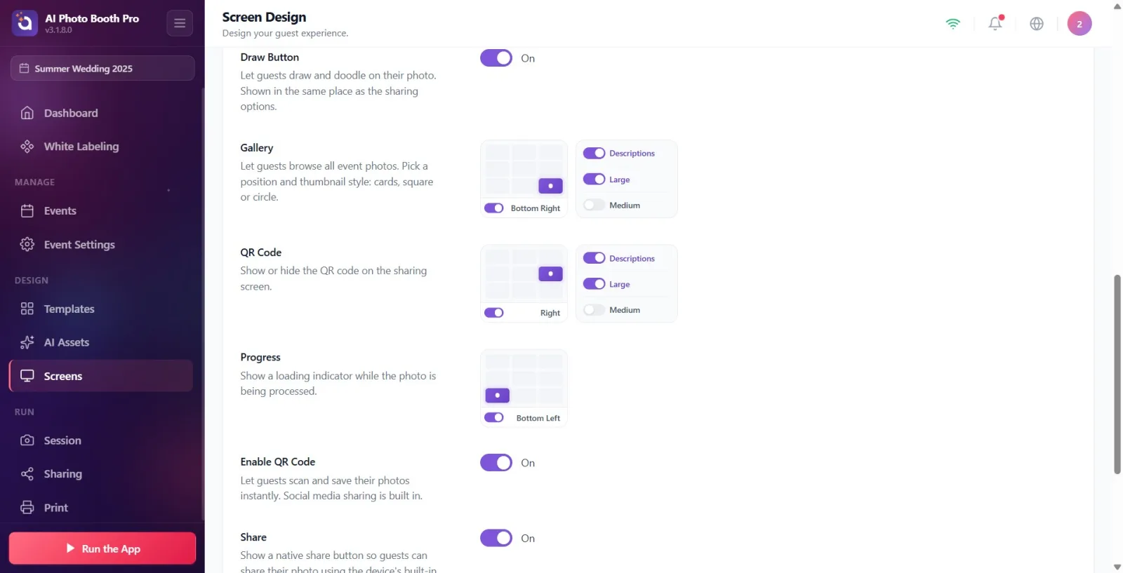 Large share screen preview opened with Full Screen and/or confirmation window Reset to Defaults ( Reset / Cancel ).