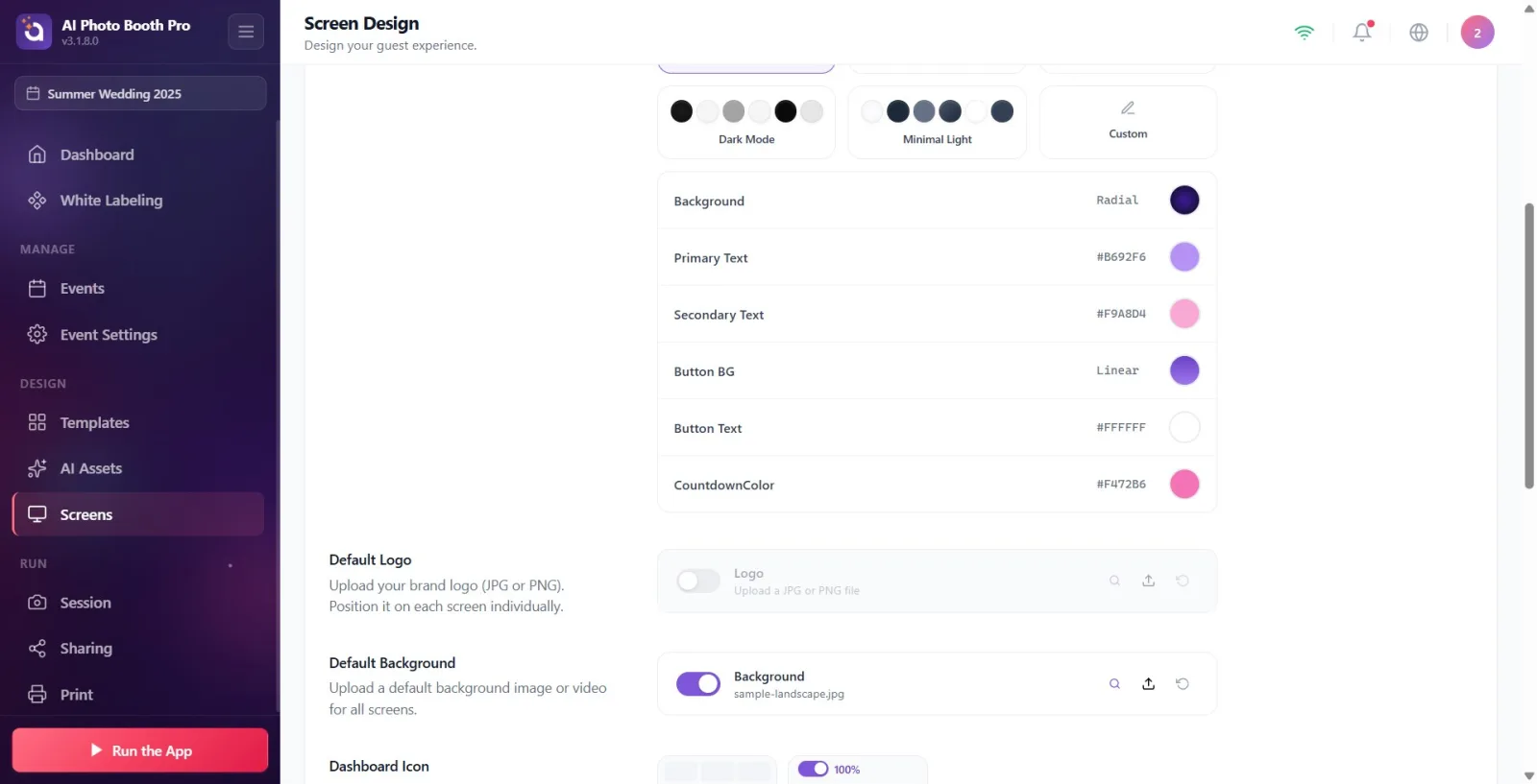 Six theme cards in UI Colors ; View with Purple Dream selected (highlighted) and individual color lines starting below…