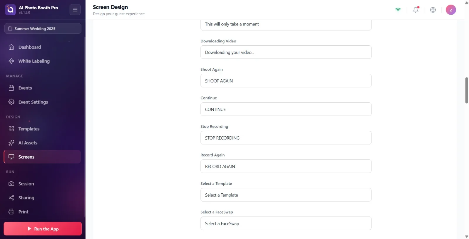 Capture Screen section; Text boxes labeled (Photo Processing, Video Processing, Smile...) are listed with their sample…