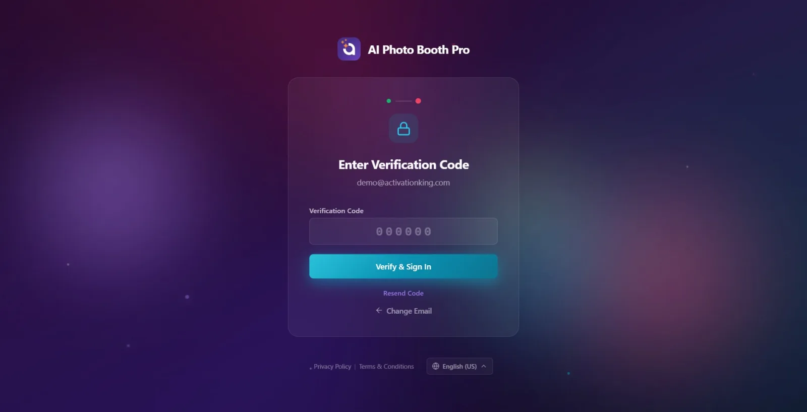Verification step 2: Enter Verification Code header, email address below, 6-digit Verification Code input box in the…