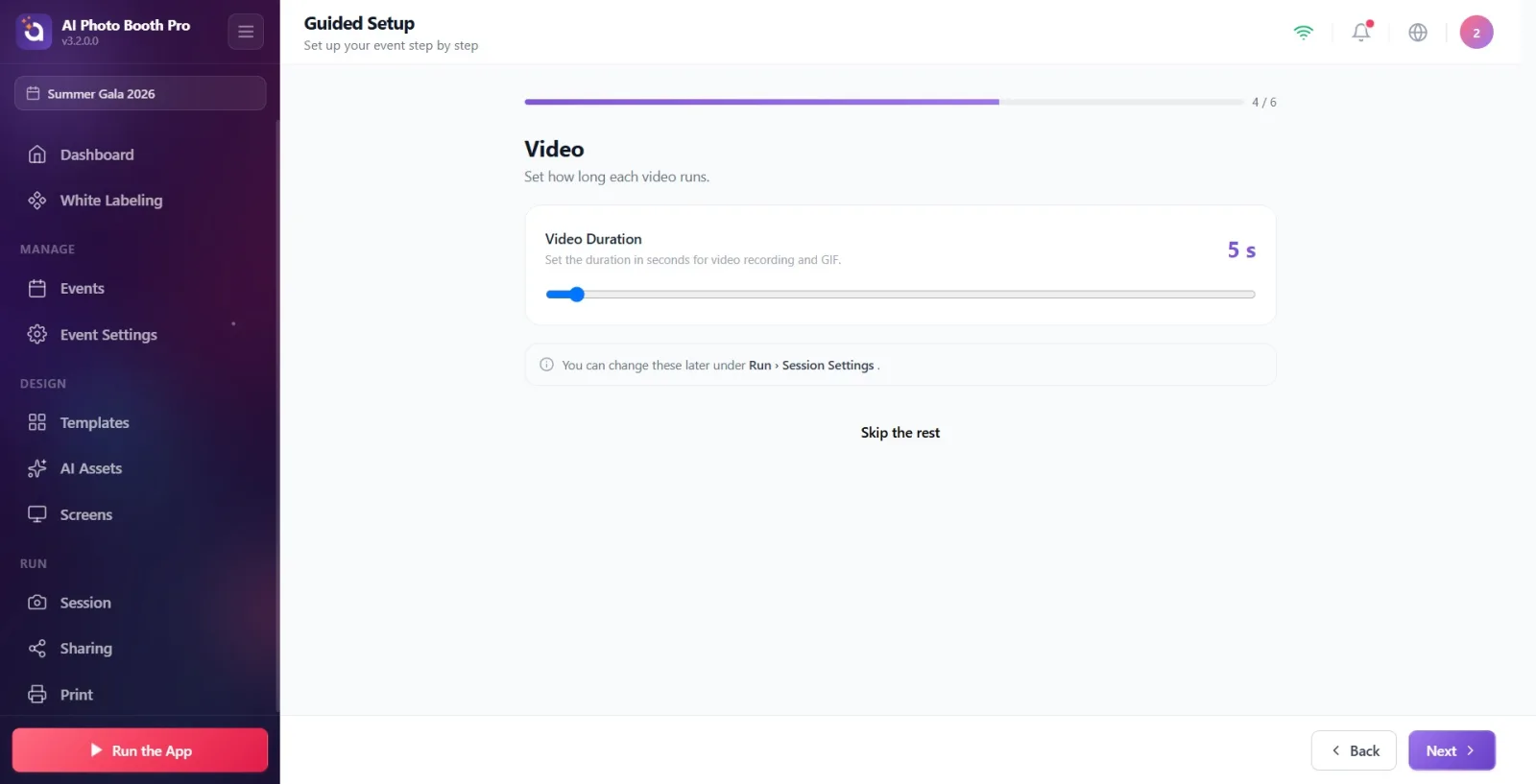 Video step: Video Duration heading + seconds value + slider