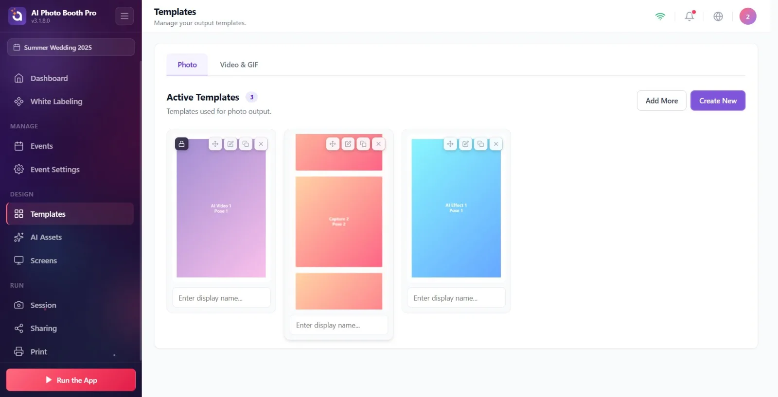 Templates page, with Photo and Video & GIF tabs visible at the top, the Photo tab active.