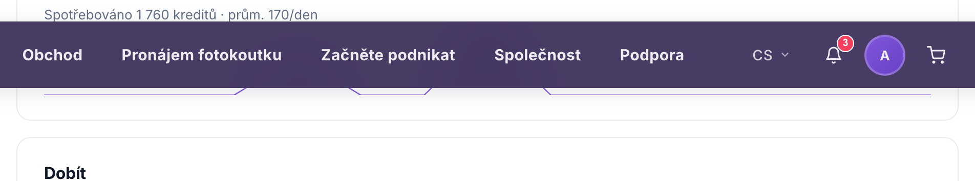 Karta Automatické dobíjení s přepínačem, částkou dobití a hranicí nízkého zůstatku