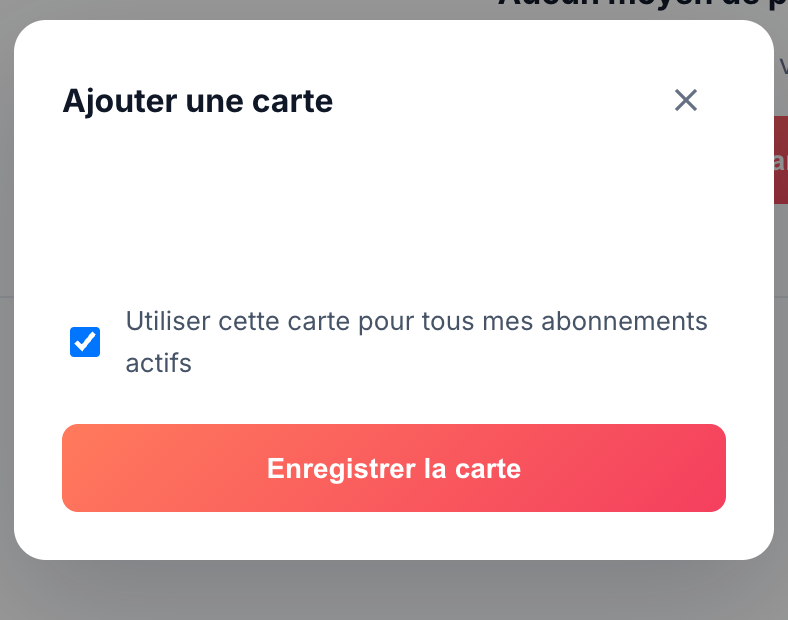 Formulaire sécurisé Stripe pour ajouter une nouvelle carte