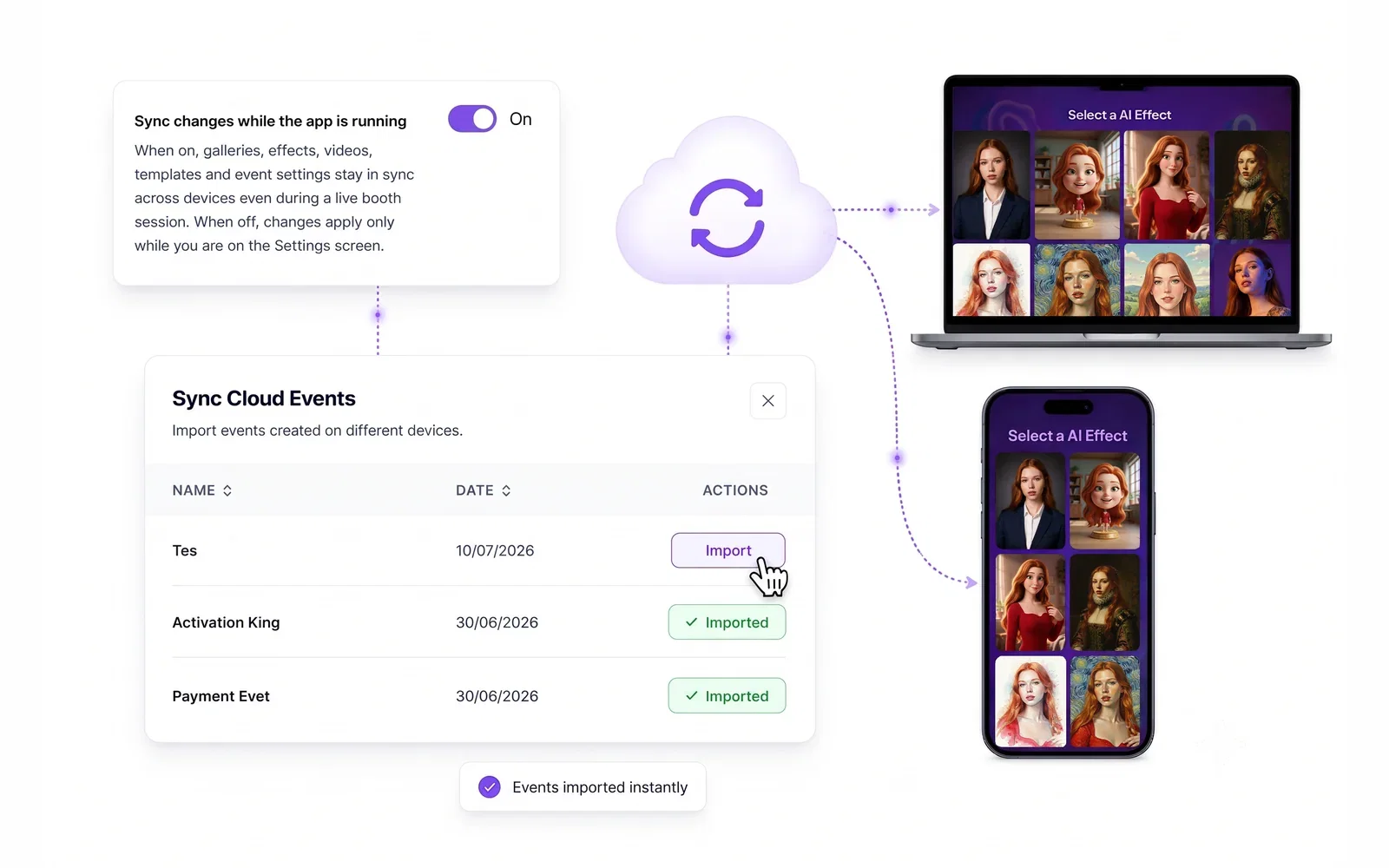 AI Photo Booth Pro synced events across devices with real-time cloud sync