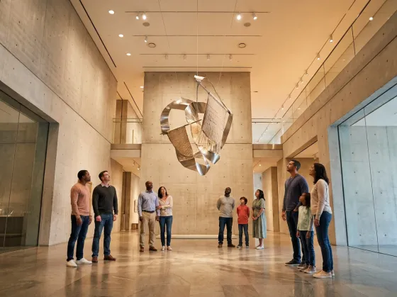 A modern museum interior with visitors