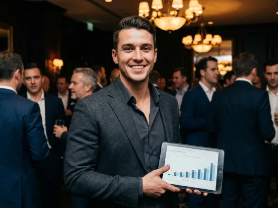 A confident booth business owner at an event