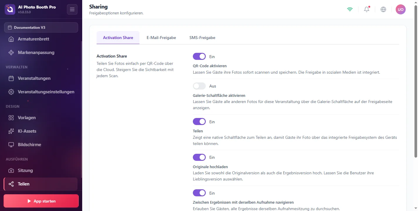 Teilen, Activation Share