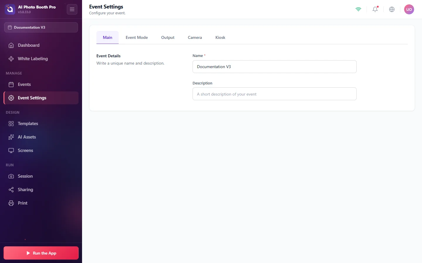Event Settings, Main