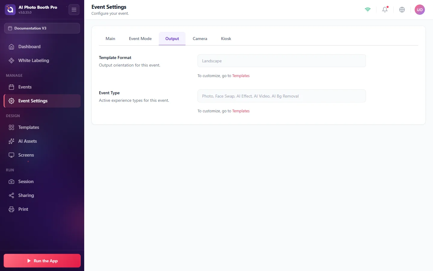 Event Settings, Output