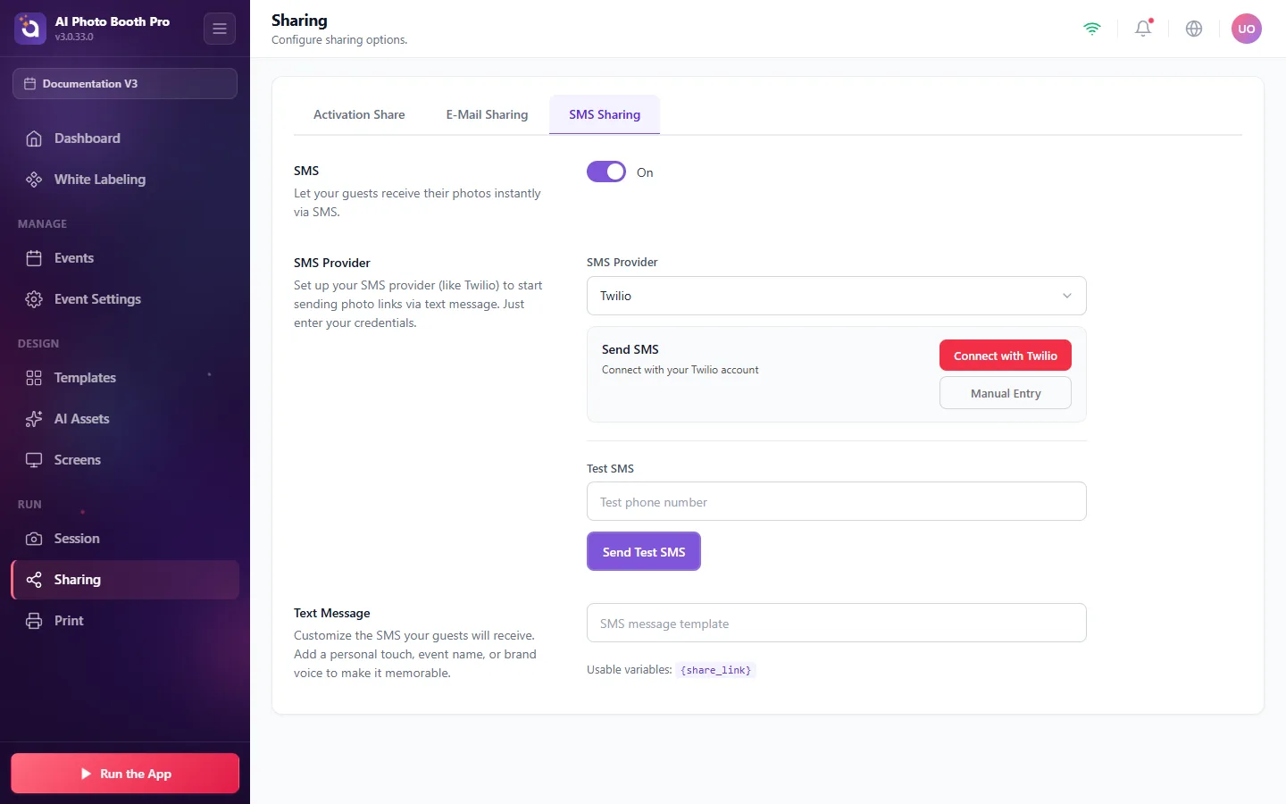 Sharing, SMS / Twilio