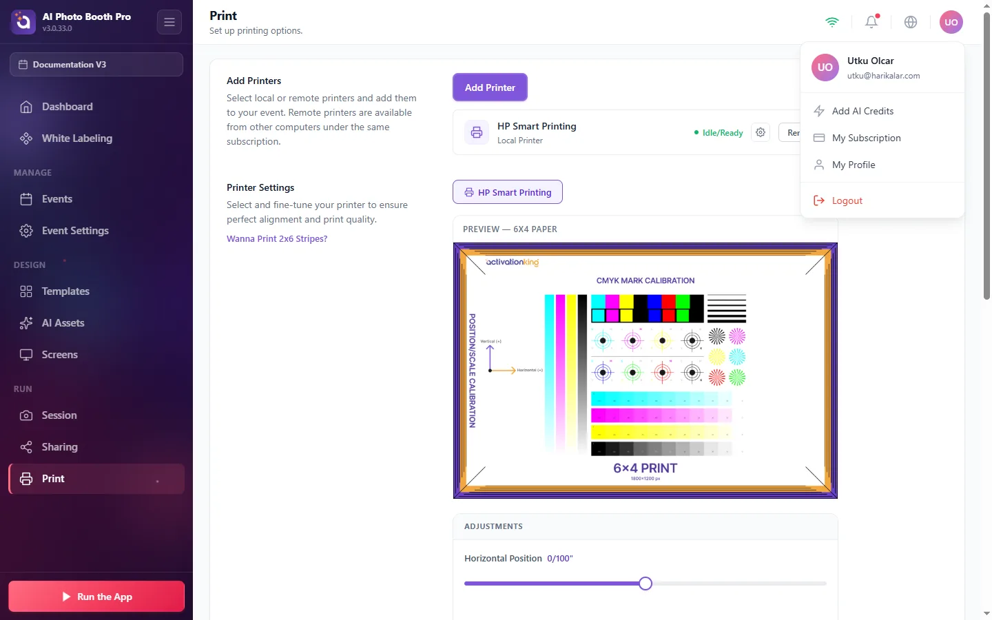 Profile menu