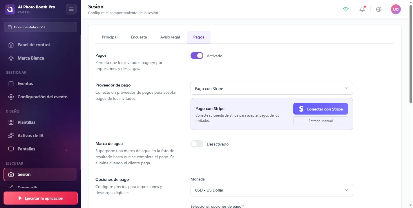 Sesión, Payments / Stripe