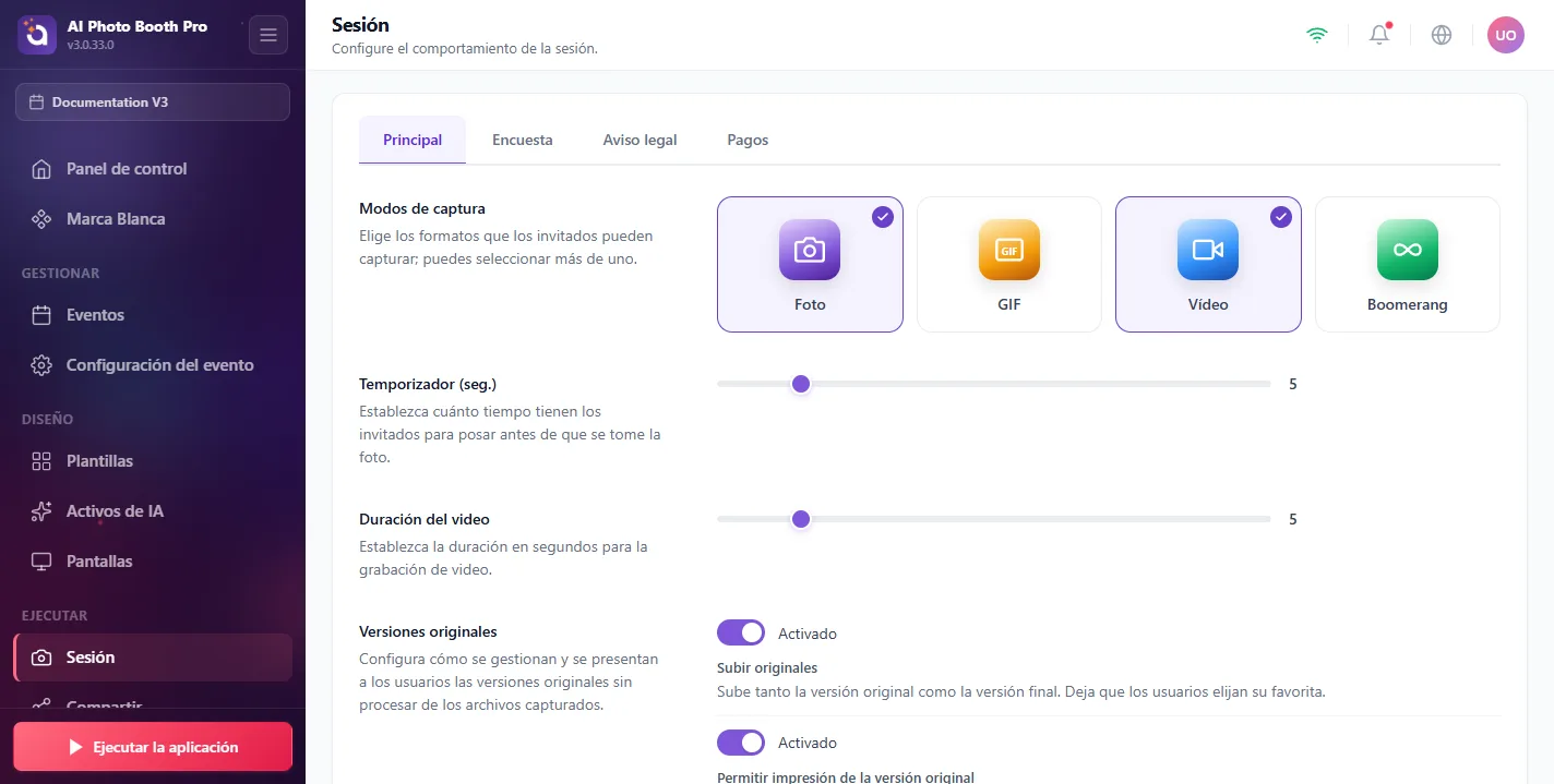 Sesión, Main