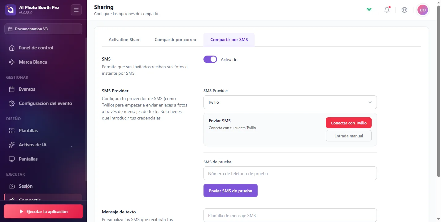 Compartir, SMS / Twilio