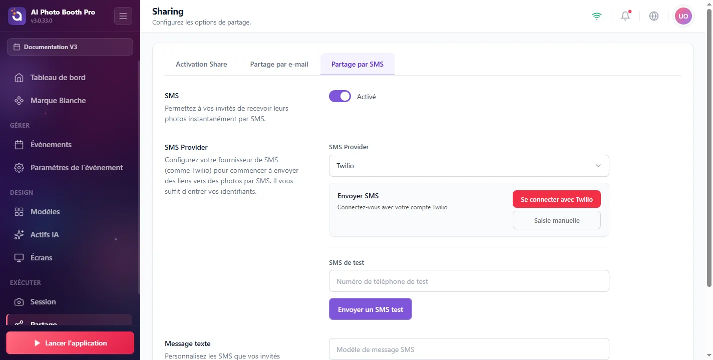 Partage, SMS / Twilio