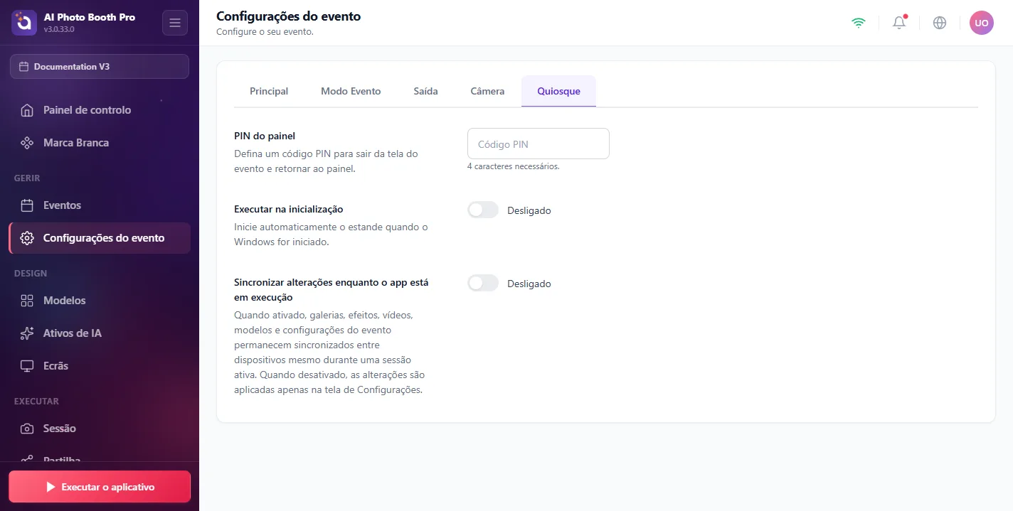Definições do evento, Kiosk
