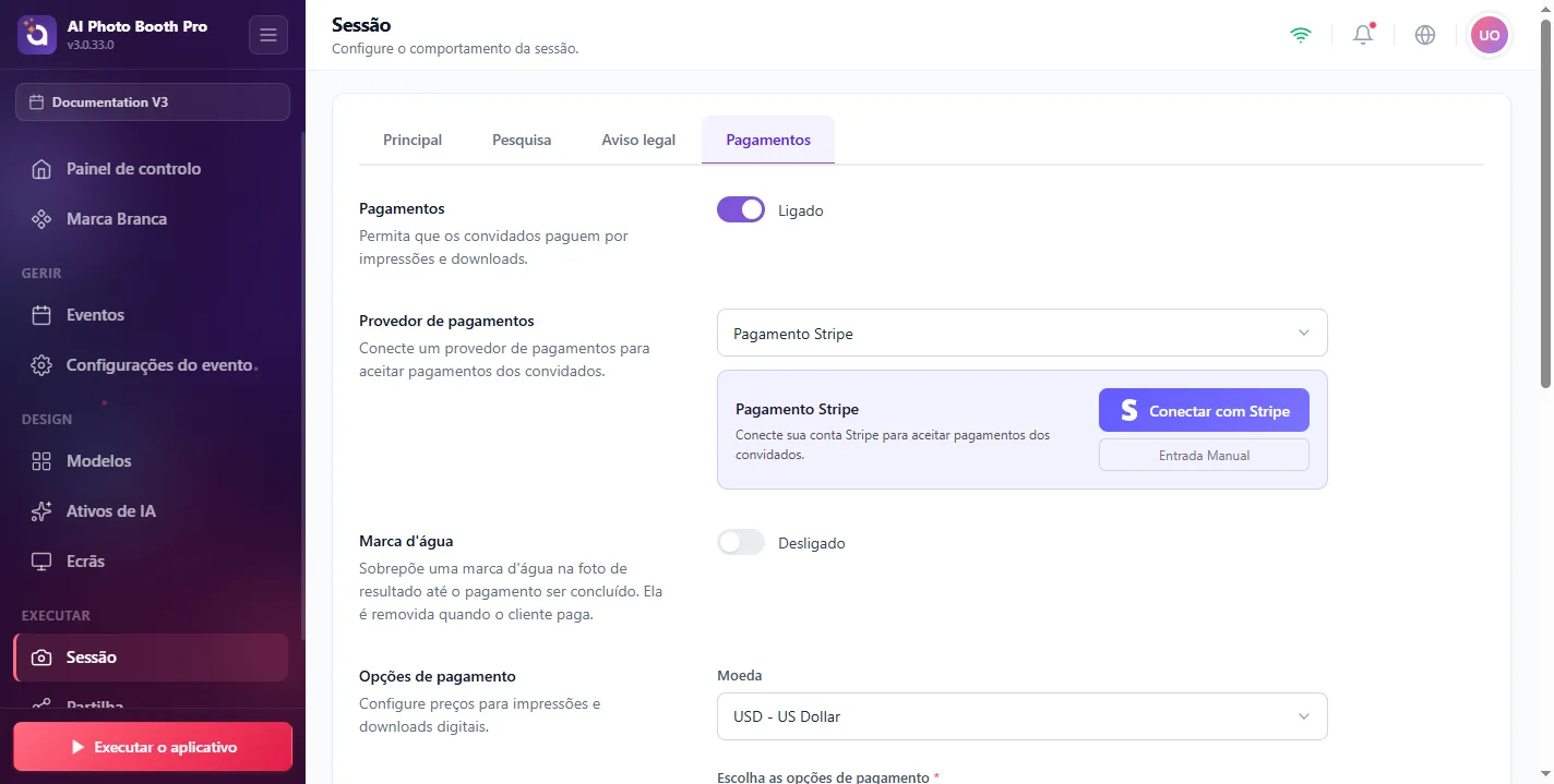 Sessão, Payments / Stripe