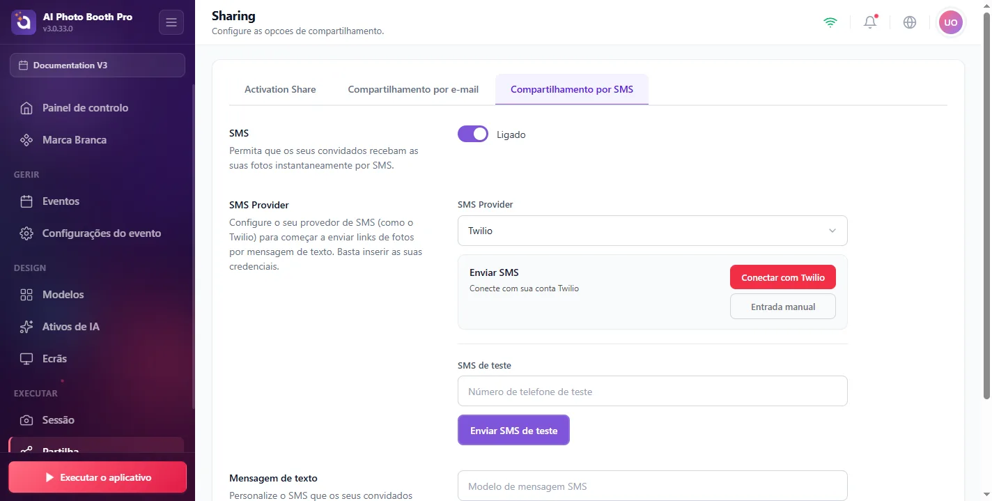 Partilha, SMS / Twilio