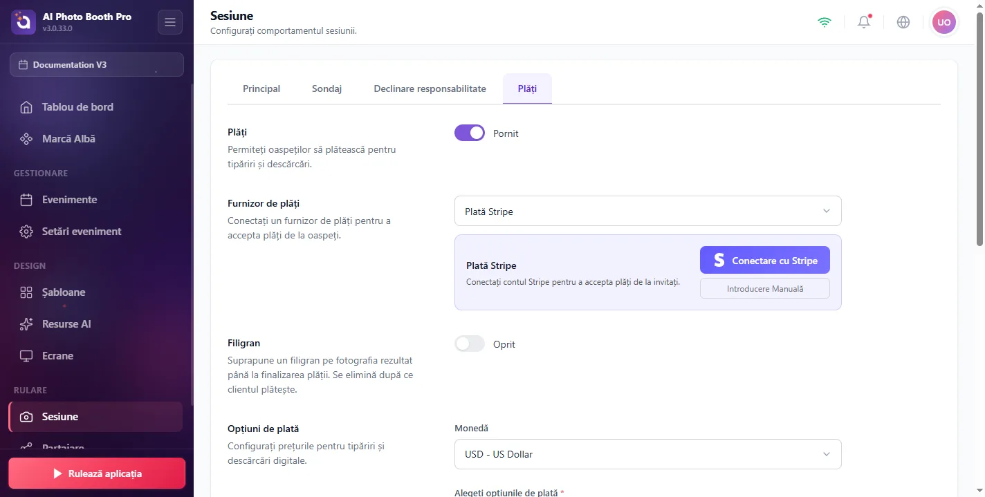 Sesiune, Payments / Stripe