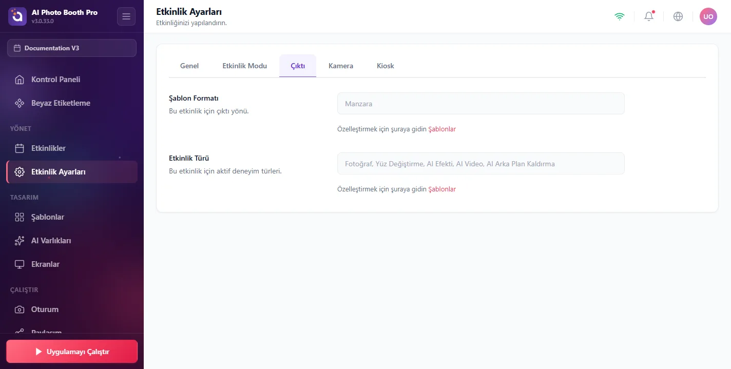 Etkinlik Ayarları, Output