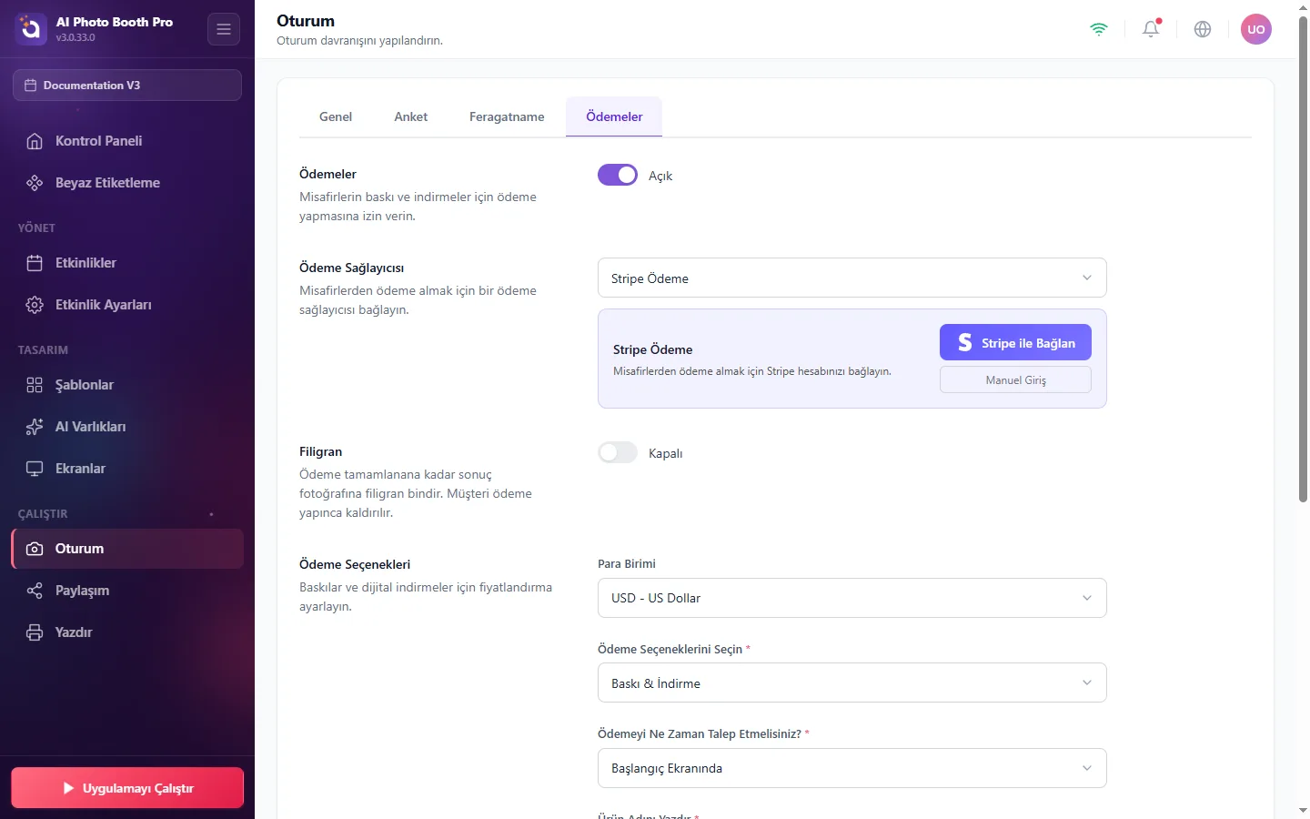 Oturum, Payments / Stripe