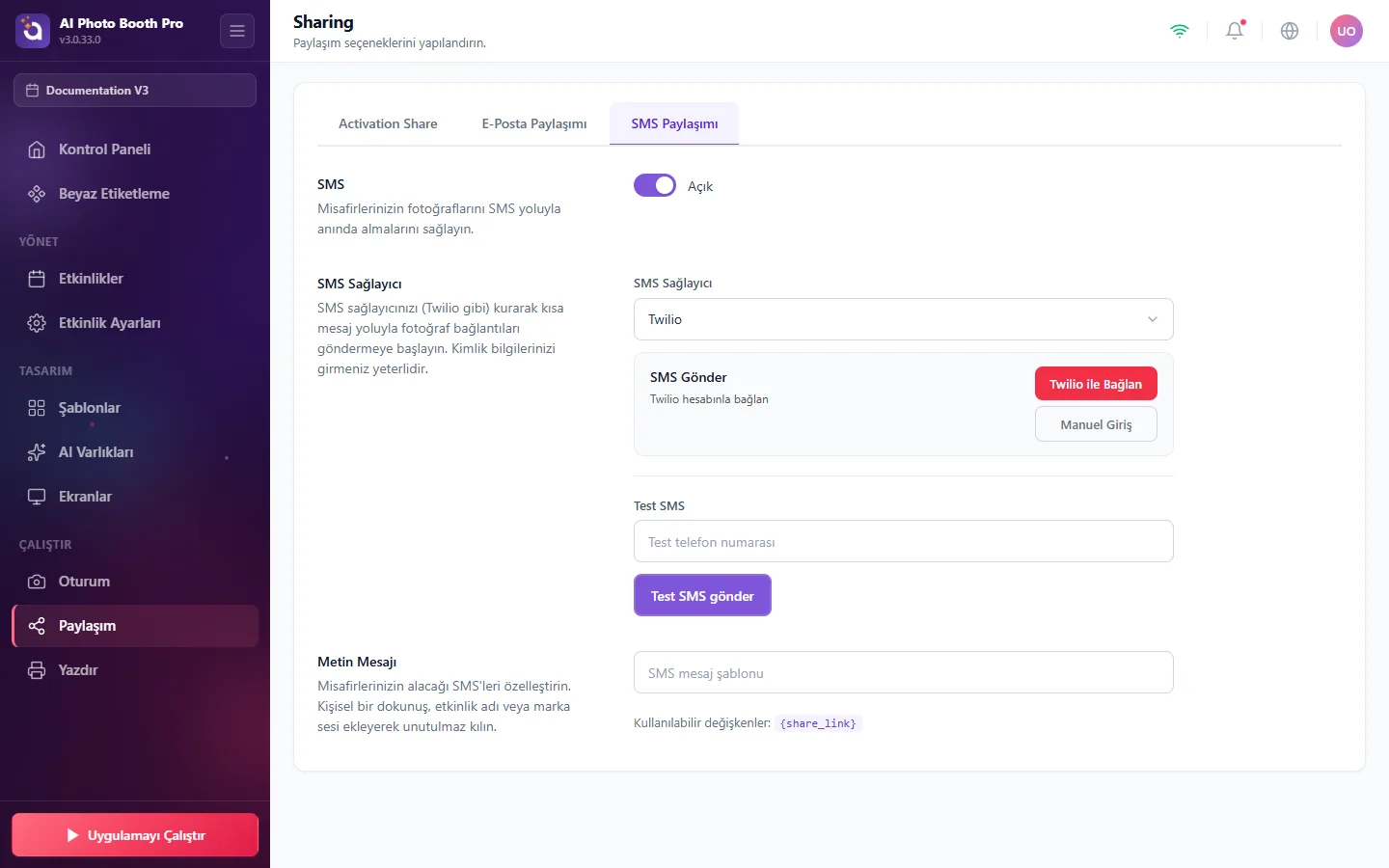 Paylaşım, SMS / Twilio