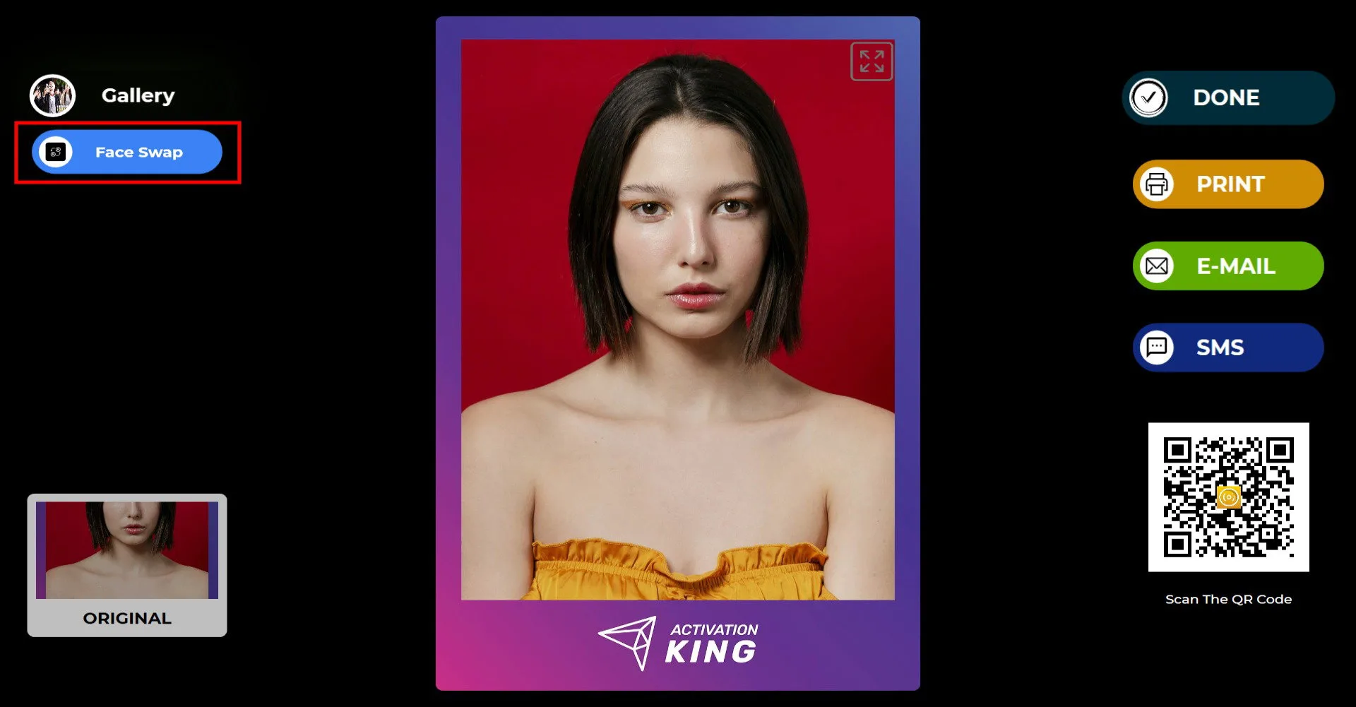 Schermata post-acquisizione con il pulsante Face Swap visibile nell'angolo in alto a sinistra