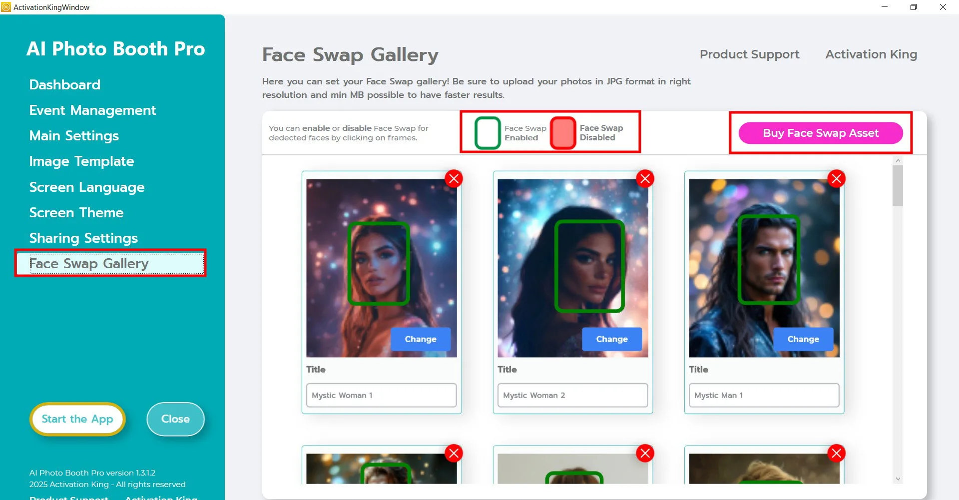 Galleria Face Swap con immagini di esempio integrate