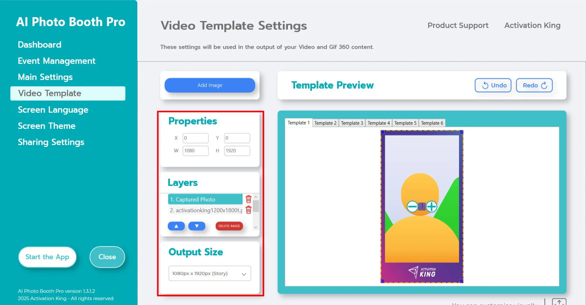 Editor modello video con la cornice applicata all'output video