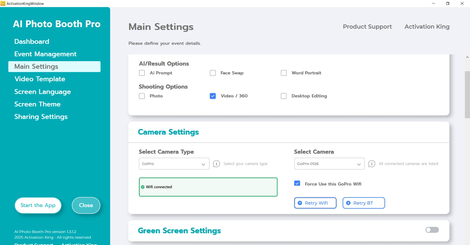 Schermata di avanzamento della connessione GoPro con accoppiamento Bluetooth e Wi-Fi