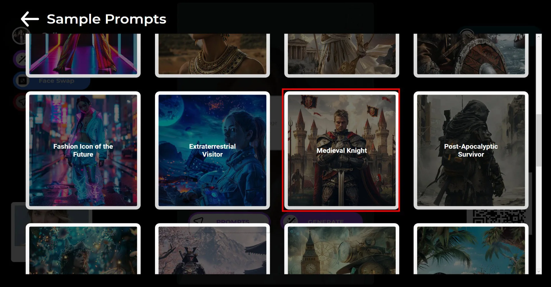 Elenco di selezione dei prompt di esempio
