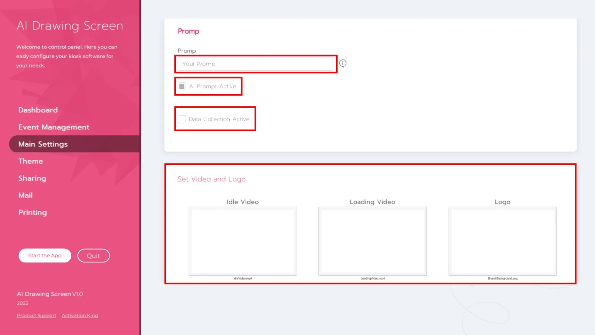 Haupteinstellungen-Panel im AI Drawing Screen