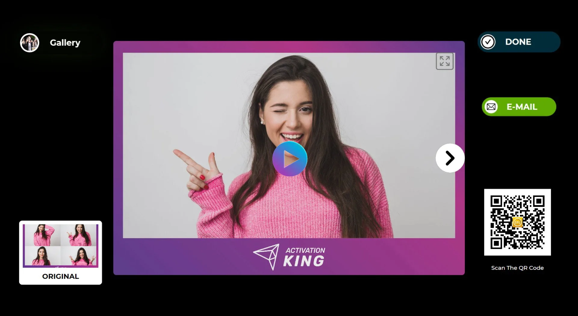 GIF-Ausgabebildschirm mit der OK-Schaltflaeche und Teilungsoptionen