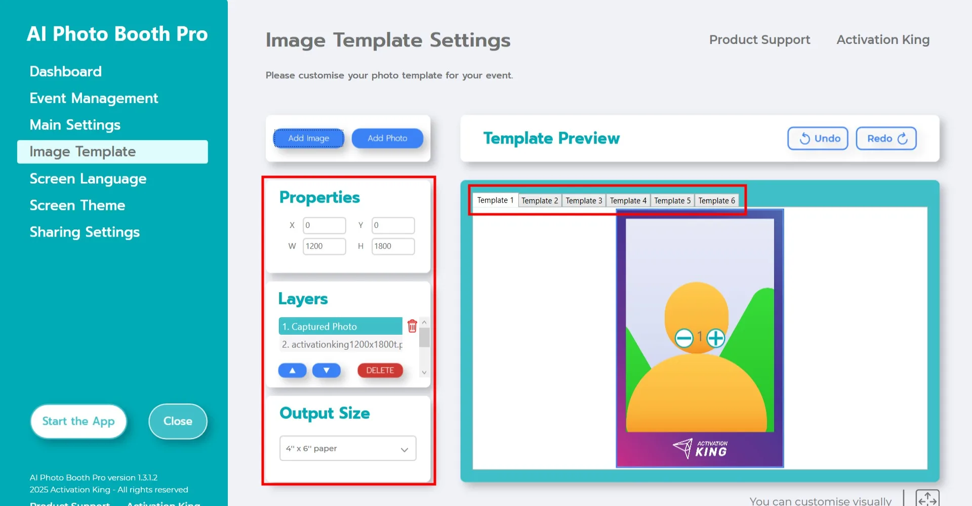 Editor modello con una cornice applicata all'output