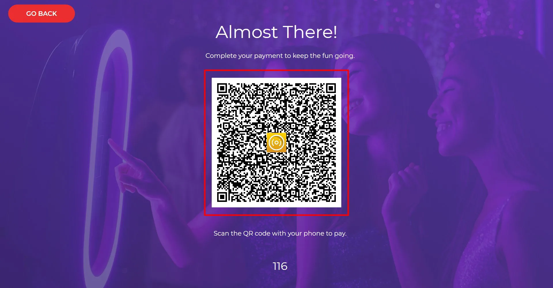 QR code exibido na tela para pagamento