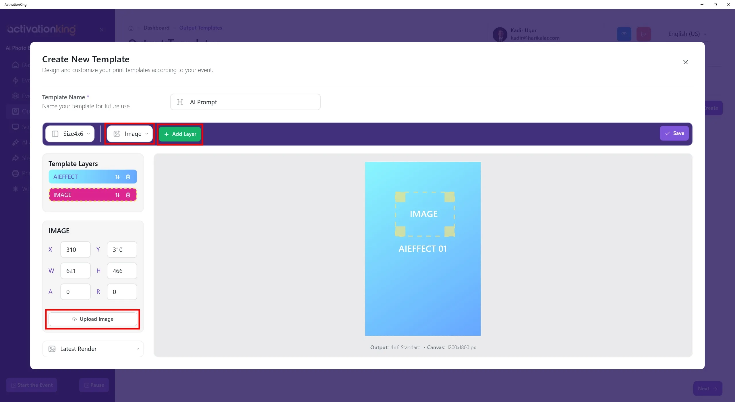 Camada de imagem adicionada sobre o modelo para uma moldura ou logotipo
