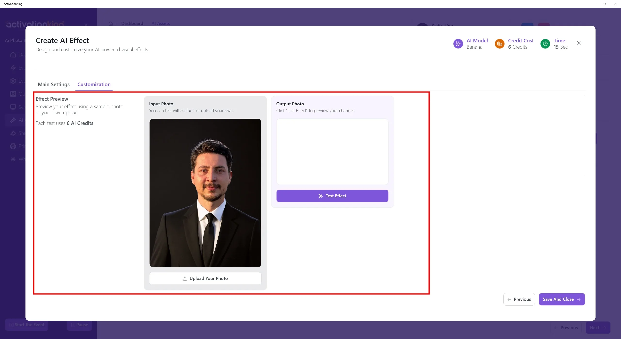 Seção de upload de foto para Edição no desktop ou foto de teste com câmera ao vivo