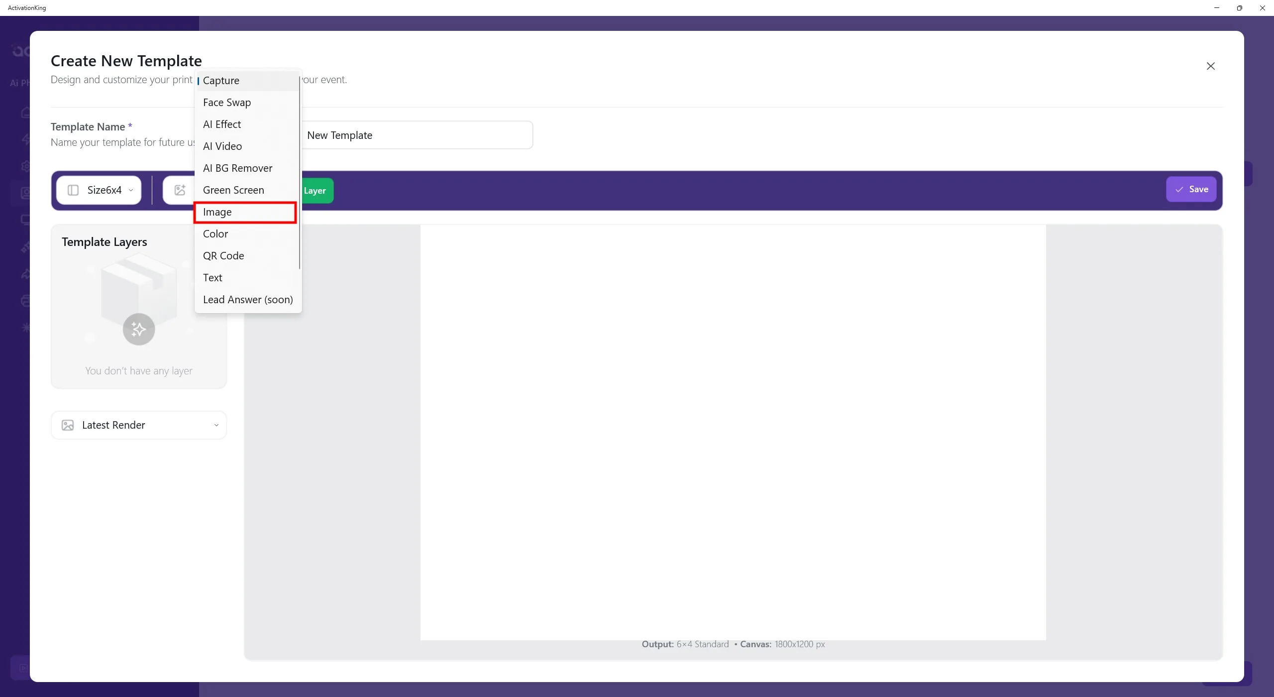 Sélection du type de calque avec l'option Image sélectionnée avant de cliquer sur Ajouter un calque
