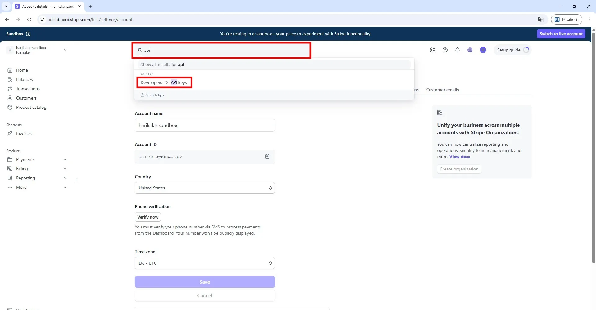 Campo Stripe Account ID no software